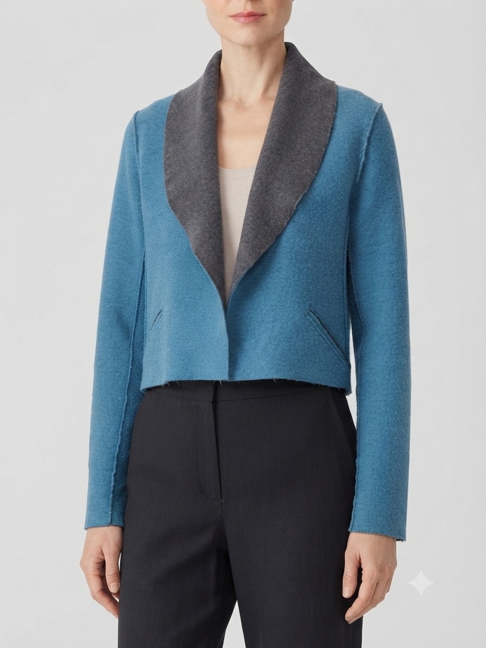 Eileen Fisher Wool Blazer Jacket Womens S Blue Cottagecore Minimalist Capsule